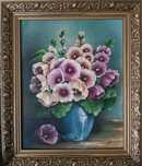 Obraz olejny Malwy w pięknej zdobionej drewnianej ramie -50,5 cm/ 60,5