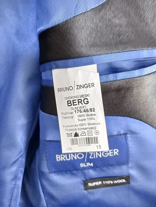 Bruno Zinger Marynarka smokingowa wełna wesele pan młody