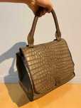 Mala, bolsa padrão e textura crocodilo castanha com detalhes dourados