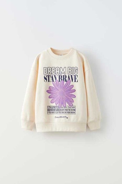 Bluza dziewczęca Zara – kremowa z napisem r. 130 (8-9 lat)