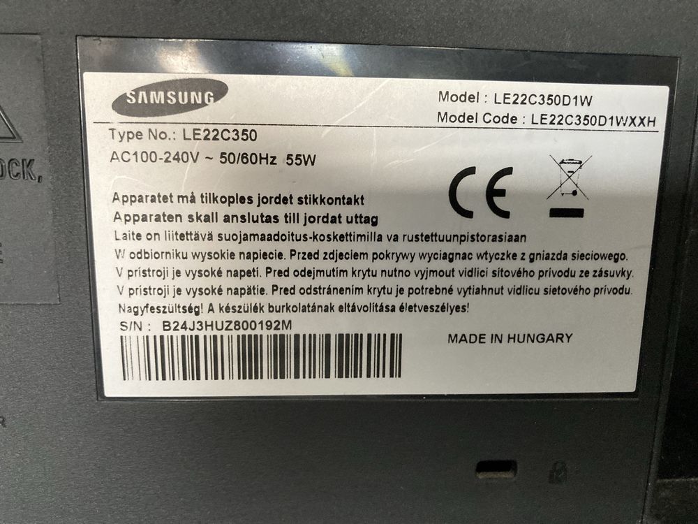 TV Samsung 22” LE22C350D1W + dekoder DVB-T, stan bdb, bez podstawki
