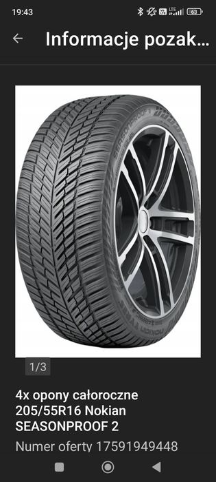 4szt. Opony wielosezonowe 205/55 R16 Nokian