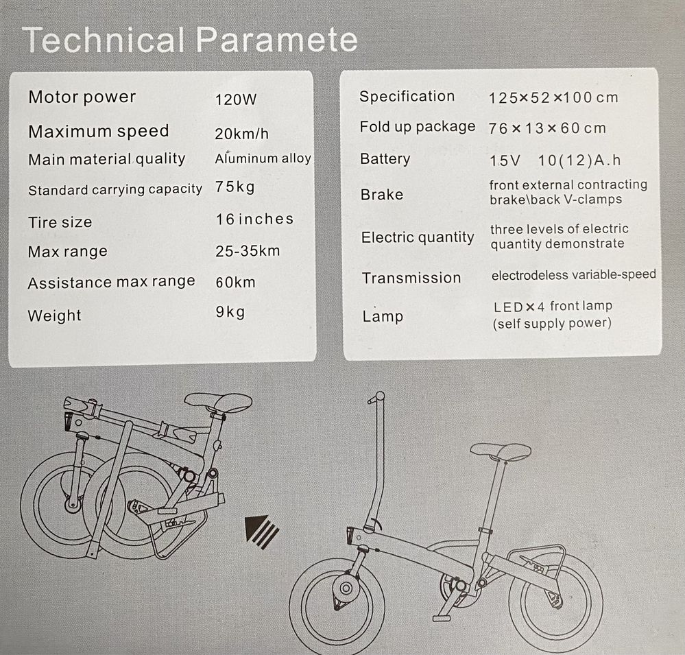 Bicicleta eléctrica ultraleve dobrável, 9 kg