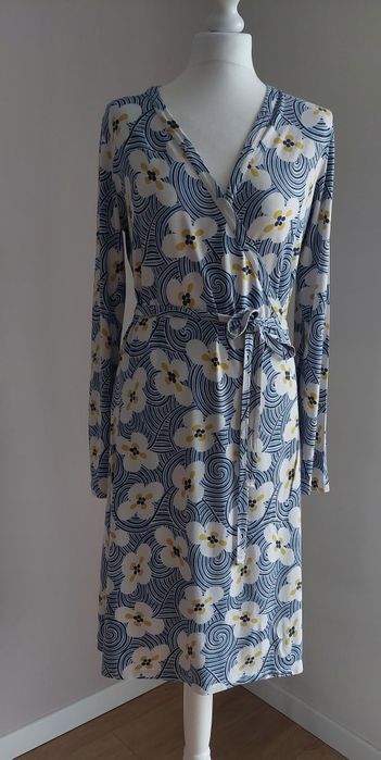 Boden r.42 kopertowa codzienna sukienka kwiaty / niebieskie wzory