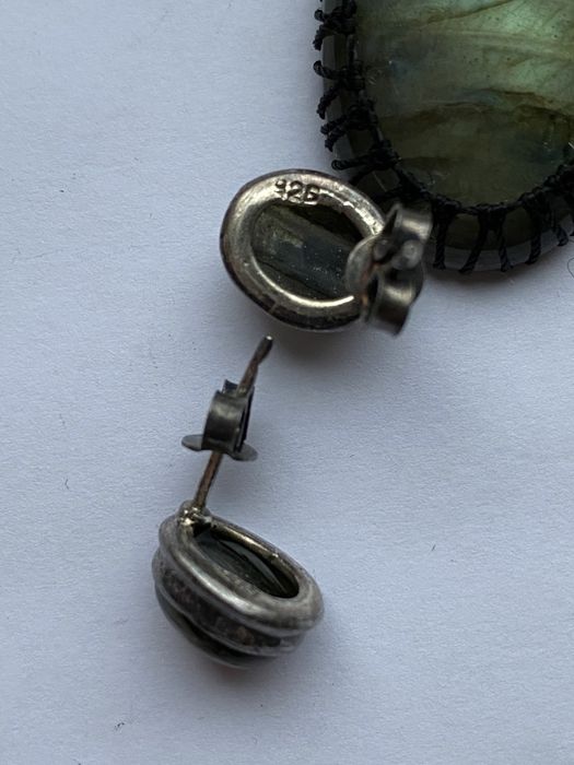 срібні сережки з камінням лабрадорит (кулон в подарунок)