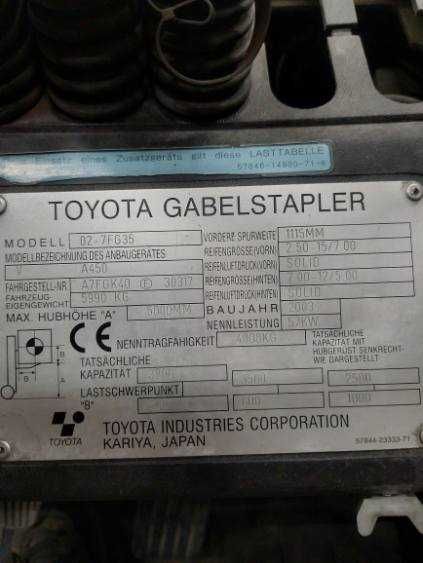 Wózek widłowy TOYOTA 02-7FG35, udźwig 4 t, wysokość podnoszenia 4,45 m