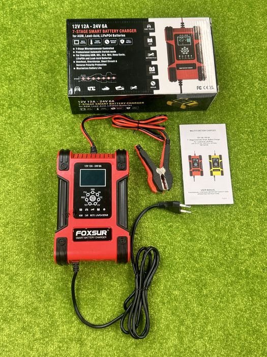 Foxsur Зарядний пристрій 12 вольт 24 вольт фоксур