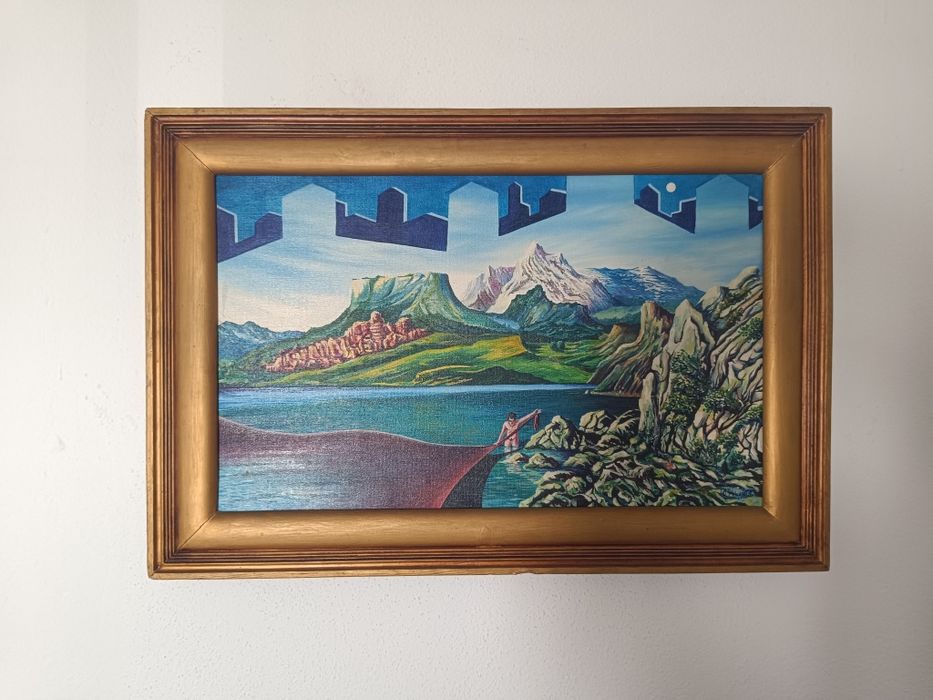 Quadro, natureza africana, moldura dourada