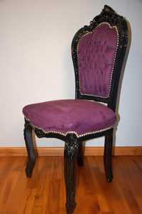 Stylowe krzesło barokowe, dekoracyjne krzesło, fotel czarny, fioletowy