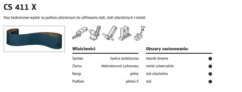 Pas ścierny bezkońcowy 25x762 gr80, elektrokorund cyrkonowy, klingspor