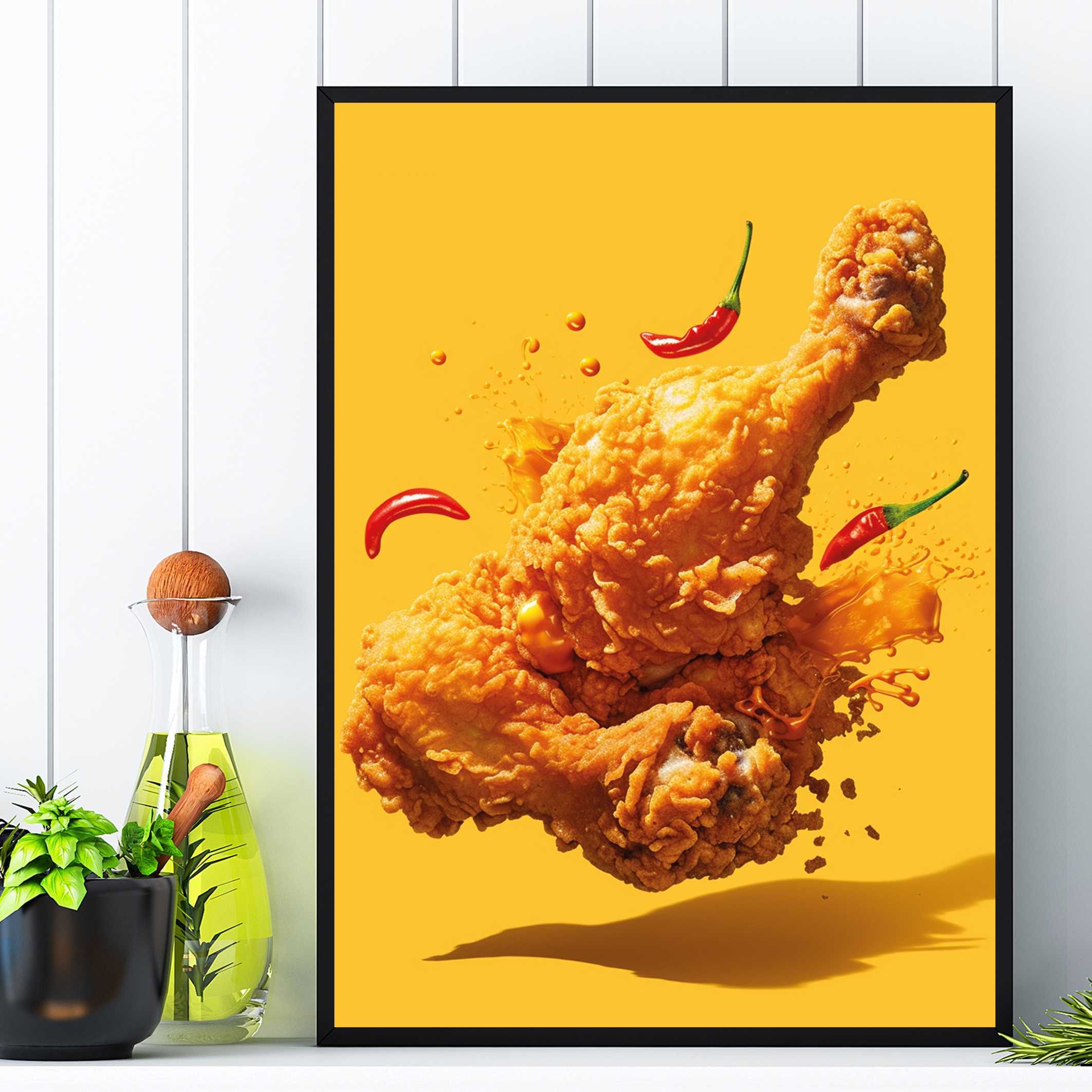 plakat reklamowy kurczak w panierce, plakat do baru i restauracji