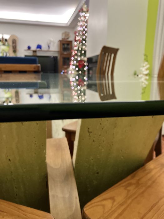 Mesa de Pedra | Vidro como NOVA + 6 Cadeiras