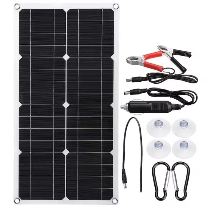 Kit de painel solar 25W/H. Carregador Solar portátil 12V e usb