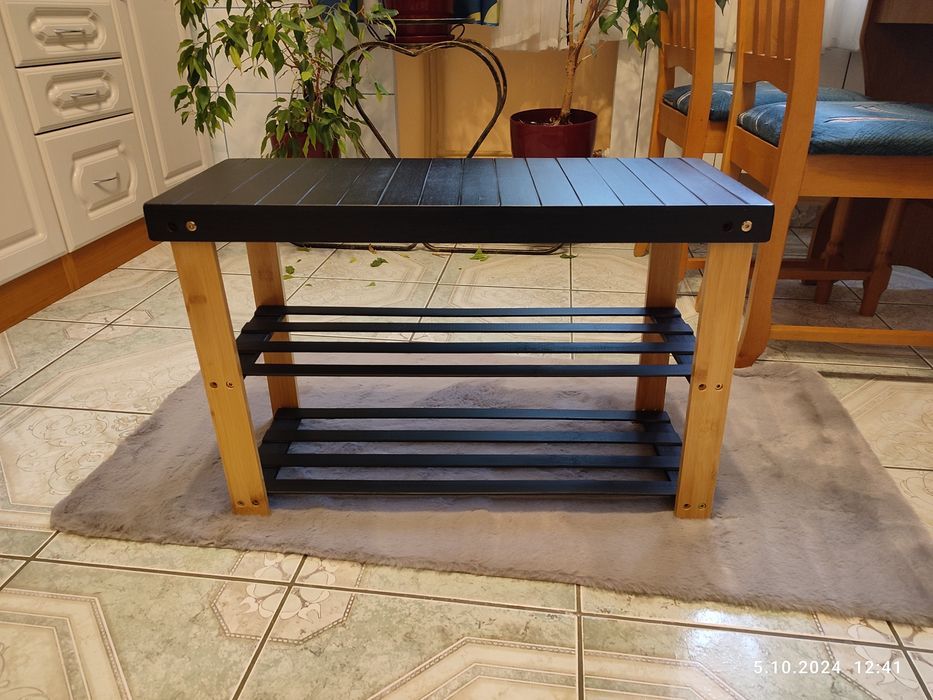 Nowy czarny bambusowy regał półka na buty ławka