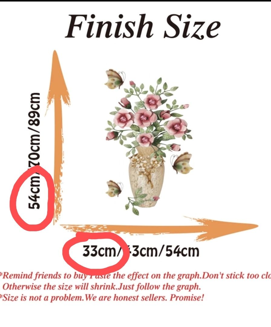 Декоративная наклейка Цветы в вазе. 54 х 33 см.