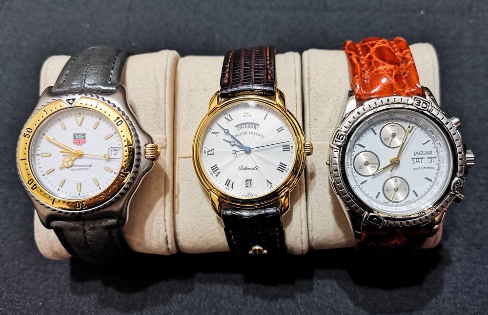 Pack de 3 relógios de luxo, TAG HEUR, Maurice Lacroix, JAGUAR