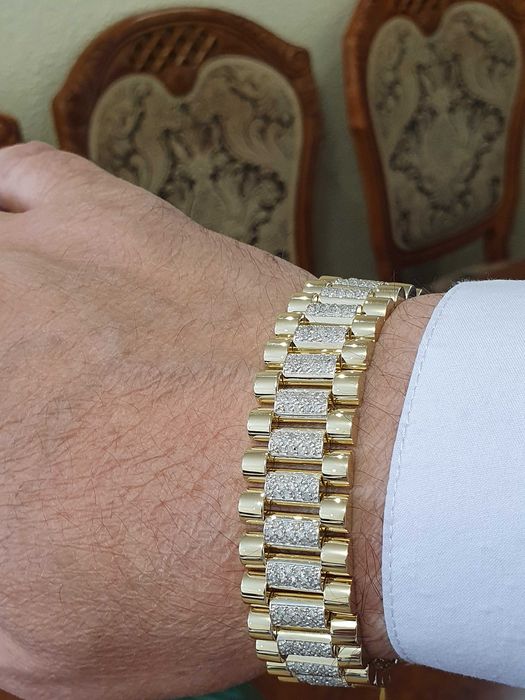 ZŁOTA BRANSOLETKA 585 Waga-67.1 gr.Z Diamentami-412szt,Ręcznie Robiona