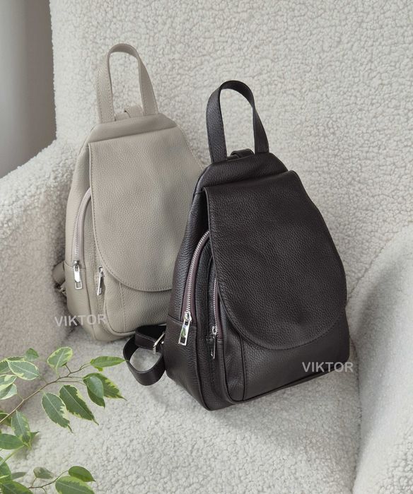 Итальянский кожаный рюкзак на молниях с клапаном. Шкіряний рюкзак