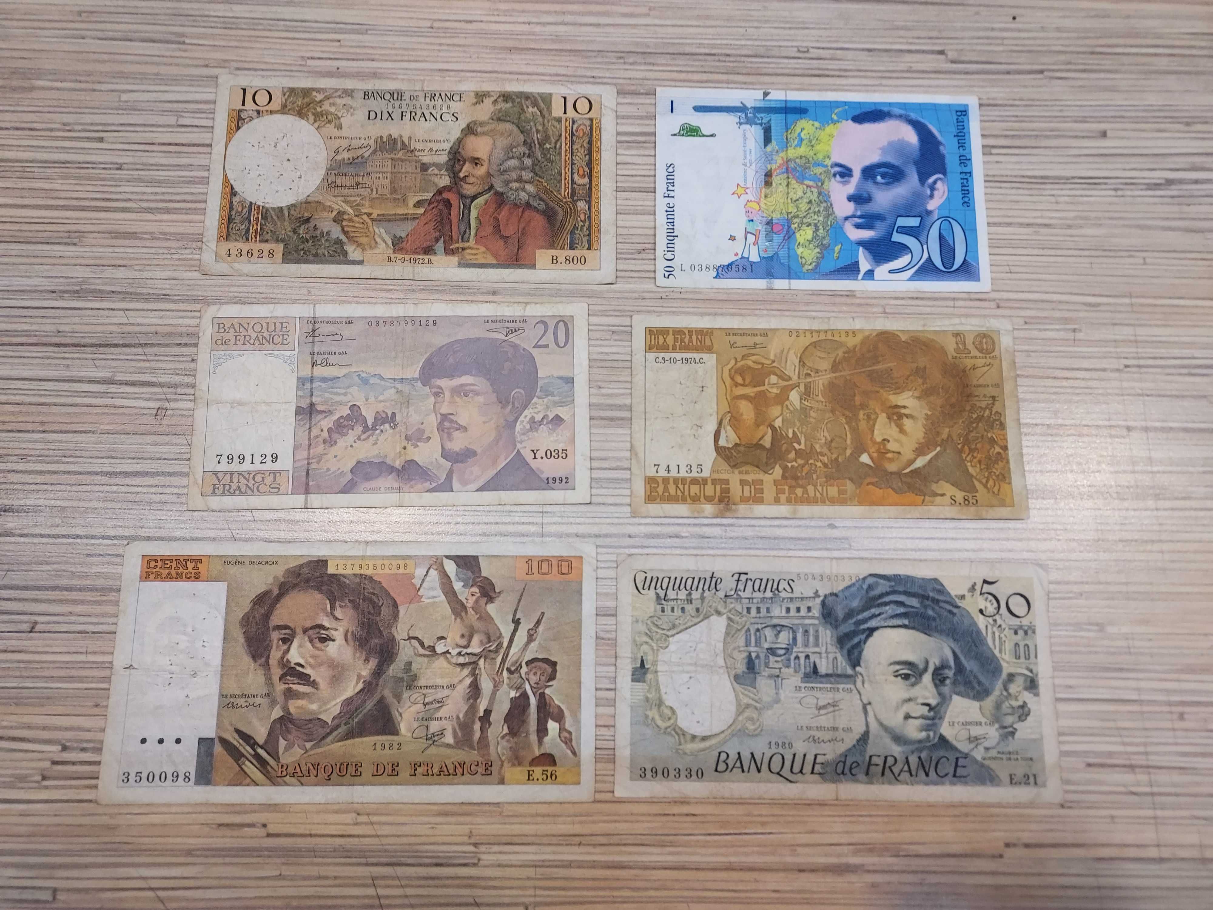 Francja 6 starych banknotów