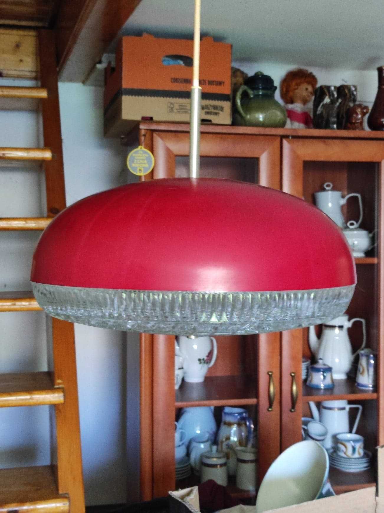 Stara lampa szklany klosz optyczny, PRL styl Space Age Design