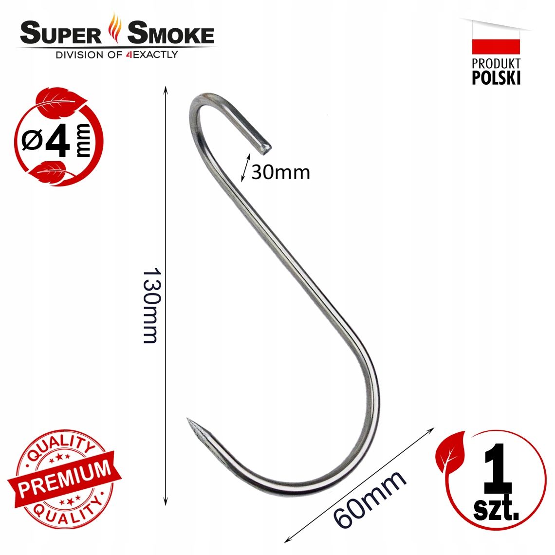 Hak Wędzarniczy Super Smoke "S" skręcony do wędlin 4mm 13cm Premium