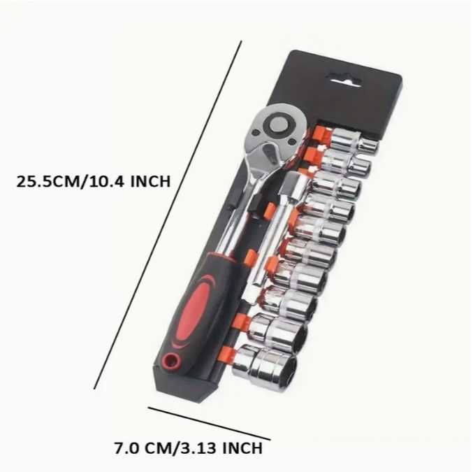 Набір з 12 штук торцевих ключів з тріскачкою.