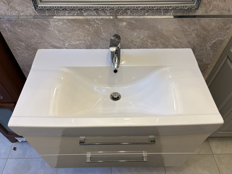 Szafka wisząca z 2 szufladami i umywalka 88x48x62cm kolor biały 80-90