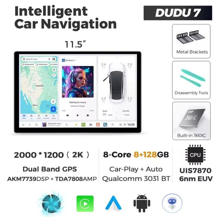 DUDU7 11.5" QLED 2K | LTE | 8 rdzeni | Kamera 360° | NOWE
