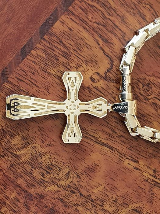 Złoty Łańcuch-127gr+KRZYŻ Z DIAMENTAMI-31szt-Złoty łańcuszek męski 585