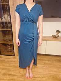 Sukienka elegancka wizytowa turkus niebieski zielony r. 44 elastyczna