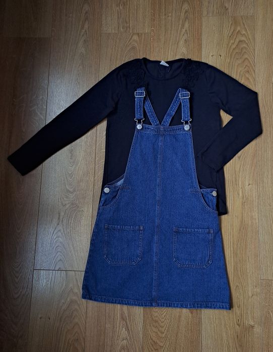 Джинсовый сарафан и кофта футболка с длинным рукавом