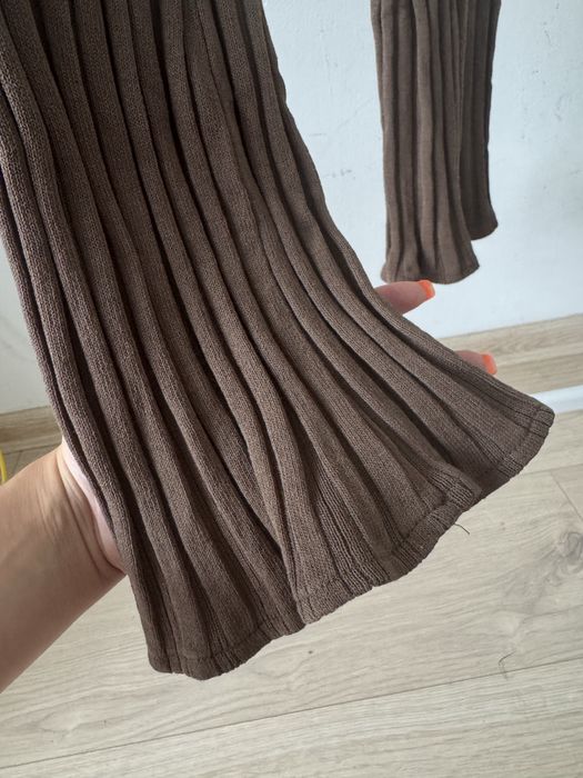 Prążkowany set komplet zestaw spodnie flare dzwony kamizelka oversize