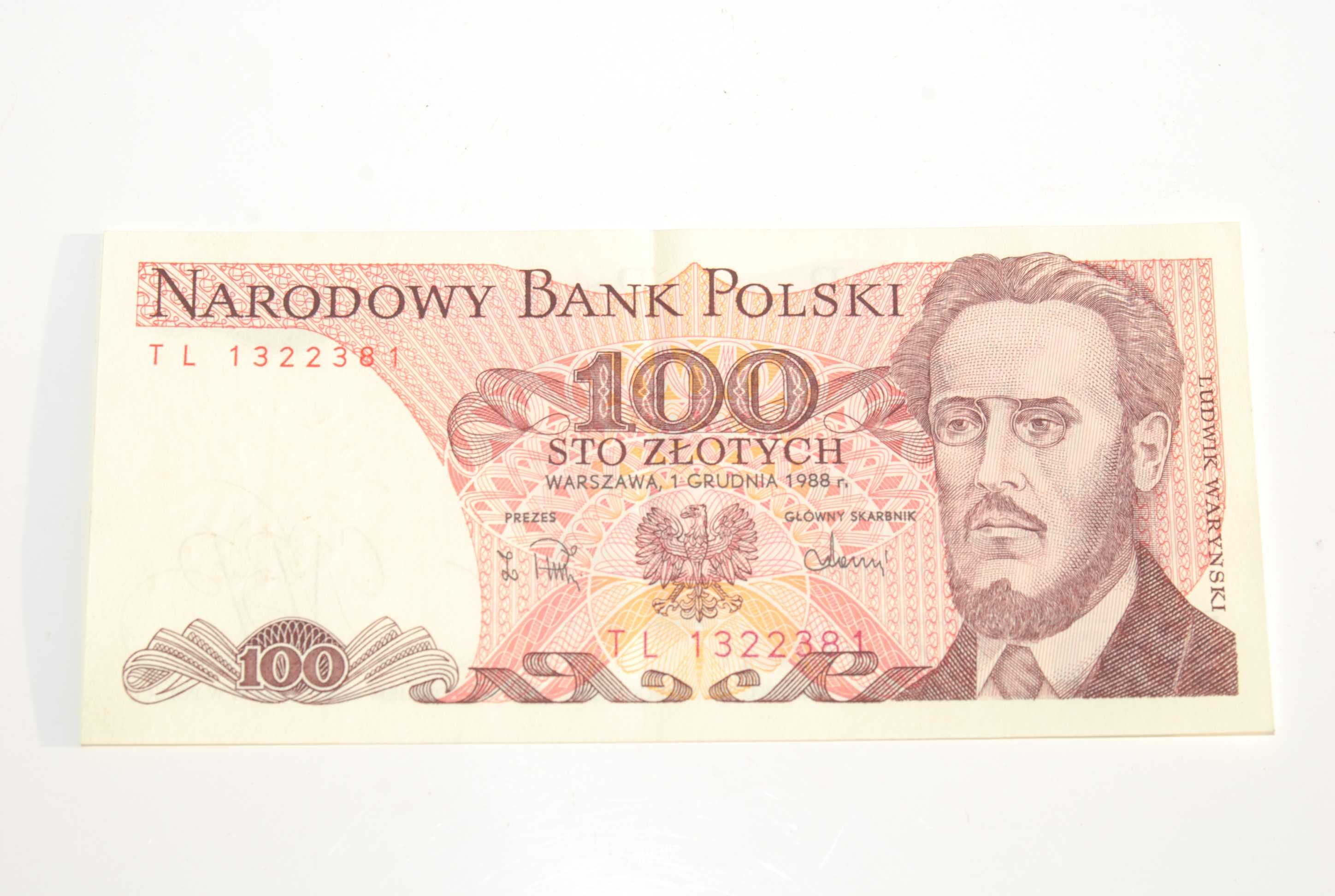 Stary banknot 100 złotych Waryński 1988 antyk