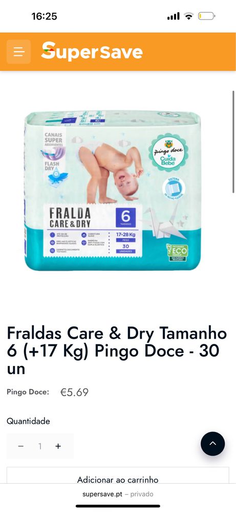 Fraldas T6  (17-28kg)   30 unidades