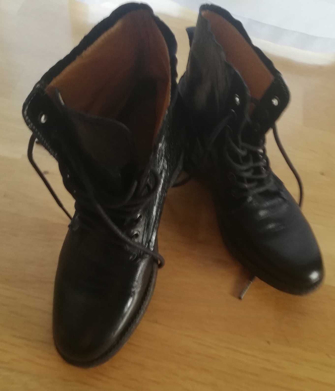 Buty ze  skóry skórzane trzewiki botki sznurowane  Black Stone 36