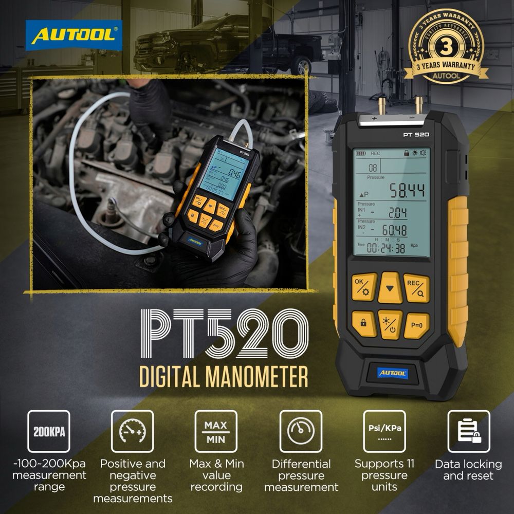 PT520 Cyfrowy manometr Ciśnienie powietrza -100-200 KPa