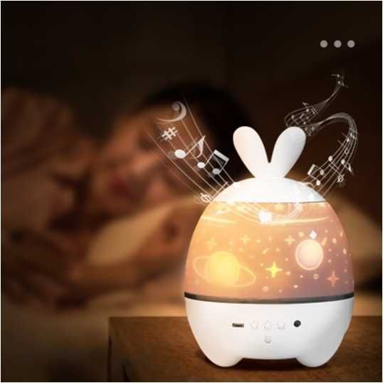 PROJEKTOR GWIAZD dla dzieci LAMPKA NOCNA led KOSMOS królik 3W1 muzyka