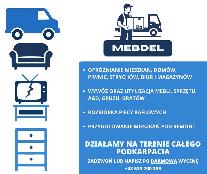 Mebdel - Opróżnianie mieszkań, strychów, domów, piwnic i biur