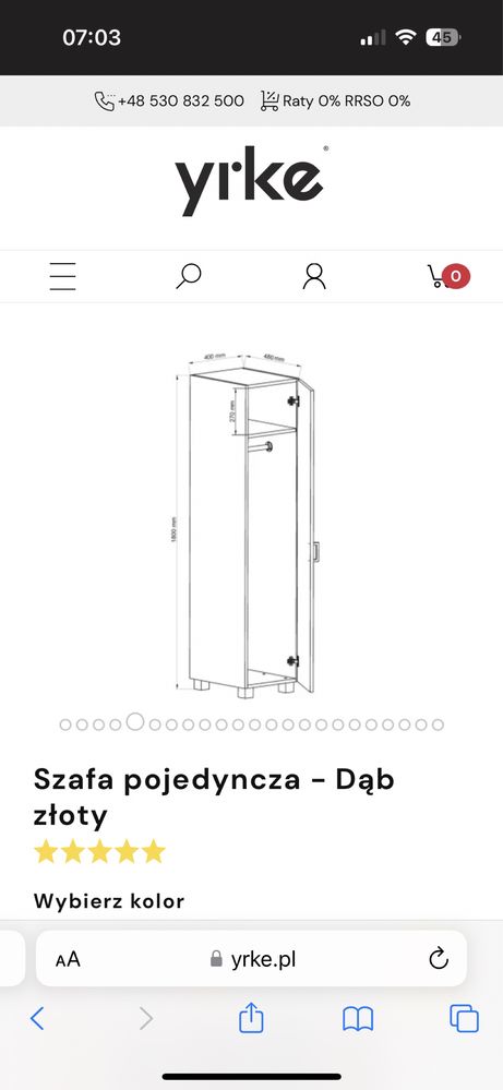 Szafka pojedyncza pionowa 180 cm