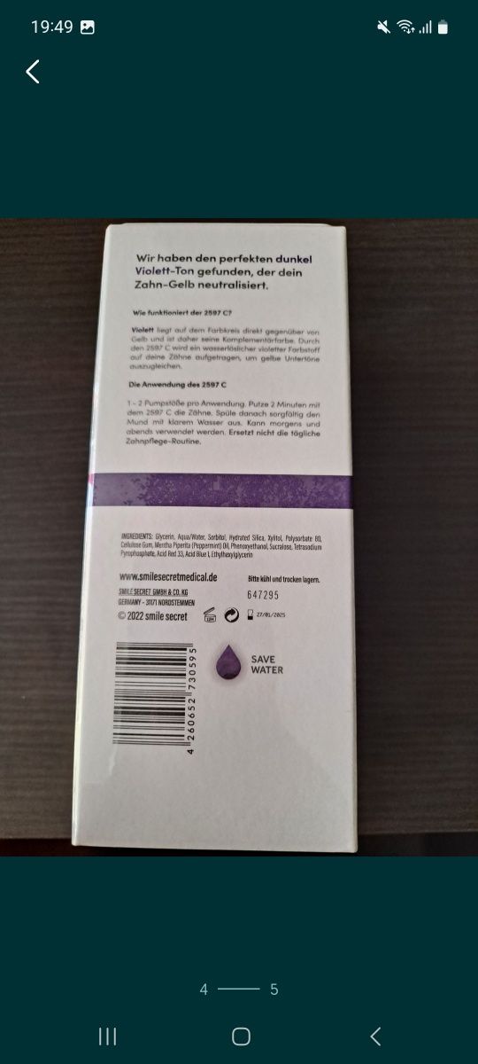 Serum fioletowa pasta wybielająca do zębów Smile Secret