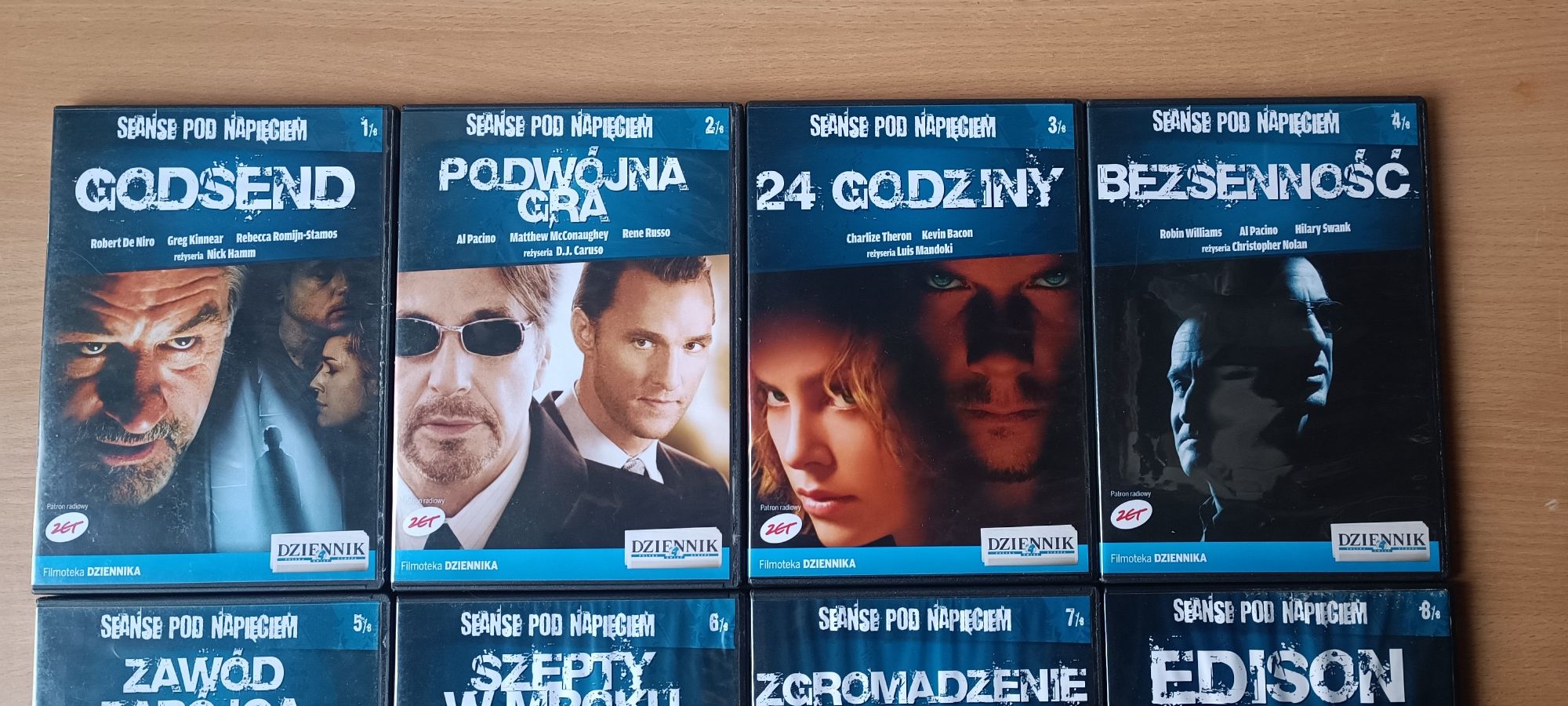 Kolekcja filmów DVD "Seanse pod napięciem " Kinoteka Dziennika 8szt.
