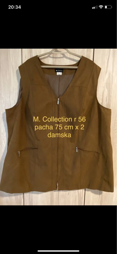 M. Collection 56 8XL damska kamizelka brązowa na zamek plus size