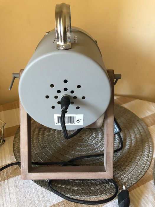 Lampa stojąca metal drewno vintage szara
