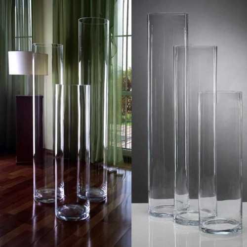 Szklany wazon cylinder Duży h 100 d 20 Gruby Szlif Bijou Collection