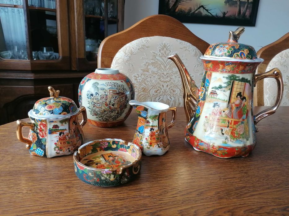 Zestaw do herbaty, kawy motyw chiński, dzbanek, wazon, filiżanki