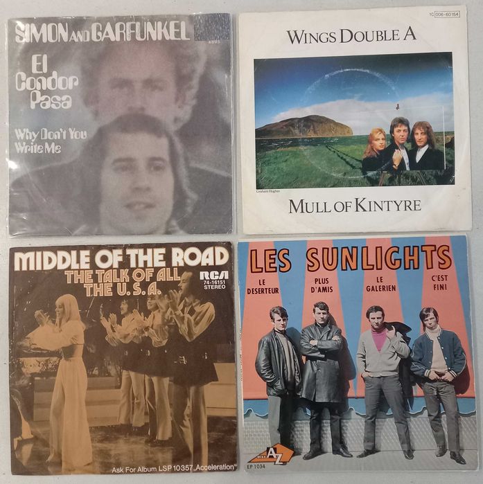 7" singles Simon & Garfunkel, Wings, Middle Of The Road, Les Sunlights