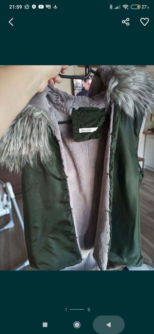 Ciemnozielona khaki kurtka parka wiosenna Calliope S/36 Terranova