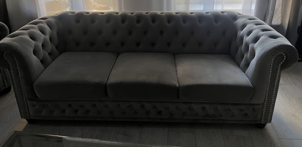 Zestaw mebli pikowanych Chesterfield 3+2+1 kanapa sofa glamour