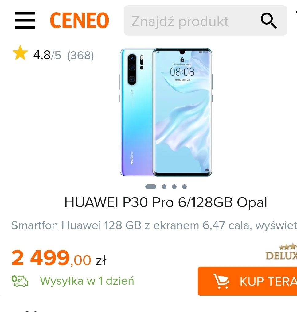 Huawei p30 PRO 40 mpix zakupiony za 3899 zł. Ekran w stanie idealnym