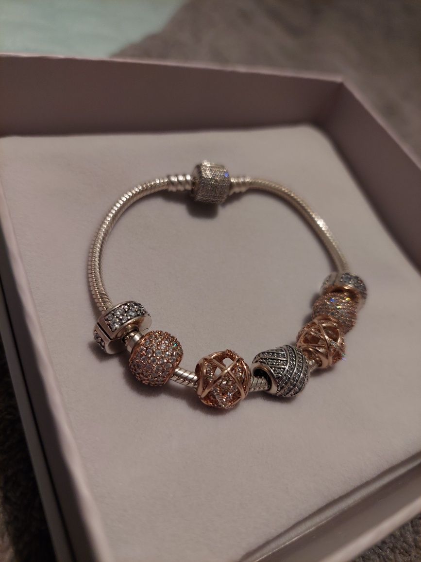 Pandora charms bransoletka silver i Rose gold
